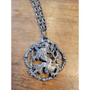 Vintage Heraldic Lion Crest Pendant necklace A9
